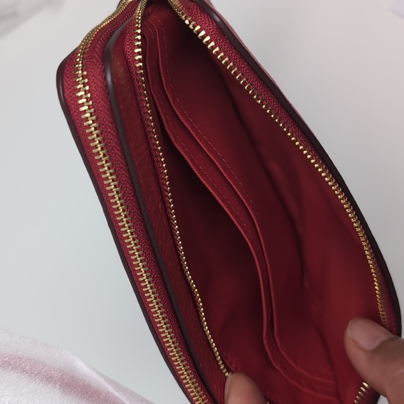 Coach C5610 Double Zip Leather Wallet Gold/Electric Red (Firm Price) - Picture 7 of 12